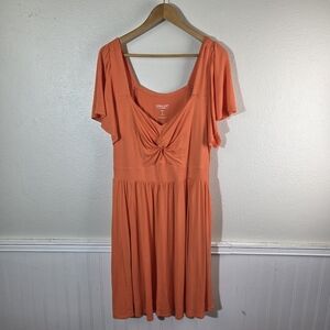 Torrid Super Soft Twist Front Skater Dress Orange Short Sleeve Plus Size 3
